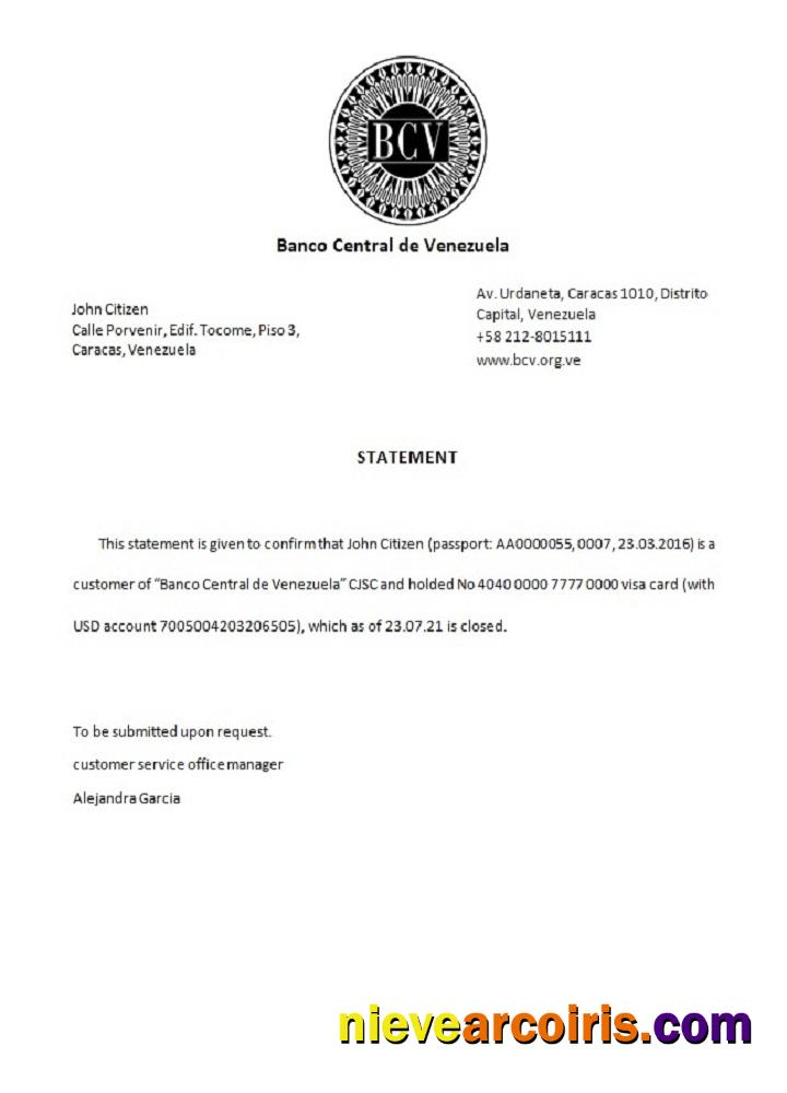 Venezuela Banco Central de Venezuela closure reference